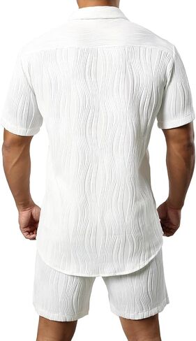 JOGAL Mens 2 Pieces Short Sets Short Sleeve Casual Button Down Shirts Summer Beach Outfits in Saudi Arabia