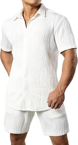 JOGAL Mens 2 Pieces Short Sets Short Sleeve Casual Button Down Shirts Summer Beach Outfits in Saudi Arabia