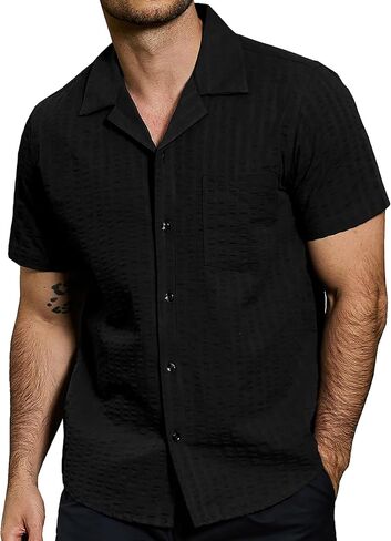VATPAVE Mens Summer Cuban Collar Shirts Short Sleeve Button Down Beach Shirts Regular Fit Hawaiian Shirts with Pocket in Saudi Arabia