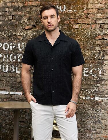 VATPAVE Mens Summer Cuban Collar Shirts Short Sleeve Button Down Beach Shirts Regular Fit Hawaiian Shirts with Pocket in Saudi Arabia