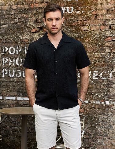 VATPAVE Mens Summer Cuban Collar Shirts Short Sleeve Button Down Beach Shirts Regular Fit Hawaiian Shirts with Pocket in Saudi Arabia