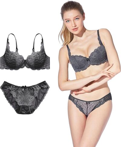 Women's Push Up Balconette Bra Sexy Fancy Full lace Push in Cleveage Enhance Bralette Matching Brief Up to E Cups in Saudi Arabia