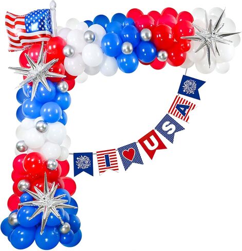 137PCS Red White and Blue Balloons Arch Garland Kit, 4th of July Balloon Arch with Star Balloons for National Day 4th of July Patriotic Party Decorations Independence Day Memorial Day Party Supplies in Saudi Arabia