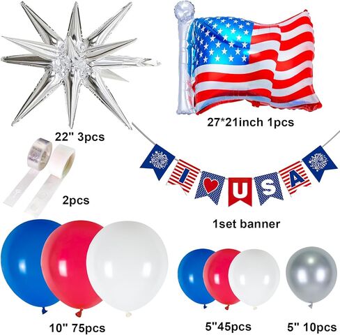 137PCS Red White and Blue Balloons Arch Garland Kit, 4th of July Balloon Arch with Star Balloons for National Day 4th of July Patriotic Party Decorations Independence Day Memorial Day Party Supplies in Saudi Arabia