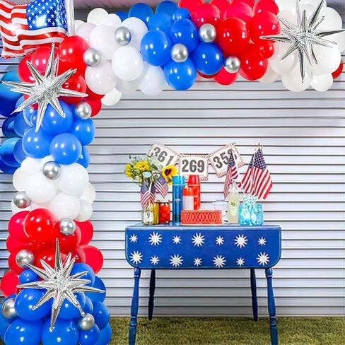 137PCS Red White and Blue Balloons Arch Garland Kit, 4th of July Balloon Arch with Star Balloons for National Day 4th of July Patriotic Party Decorations Independence Day Memorial Day Party Supplies in Saudi Arabia
