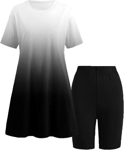 AOMONI 2 piece outfits for Women Short Sleeve Tunic Tops Shorts Sets in Kuwait