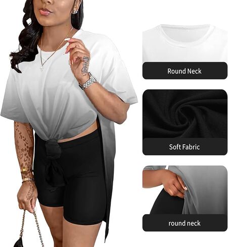 AOMONI 2 piece outfits for Women Short Sleeve Tunic Tops Shorts Sets in Kuwait