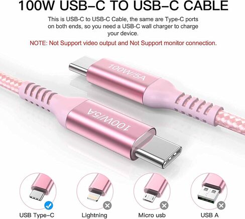 100W USB C Cable 10ft Pink,Long USB-C to USB-C,Awnuwuy USB Type C to C Fast Charging Cord Compatible with iPhone 15/15 Pro/15 Plus/15 Pro Max,iPad Pro,iPad Air 4,Samsung Galaxy S23 S22 S21,MacBook Pro in Saudi Arabia