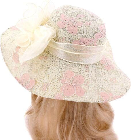 Haoohu Women's Church Derby Hat Wide Brim Bow Bucket Hat Wedding Dress Hat Fascinator Bridal Tea Party Hat in Kuwait