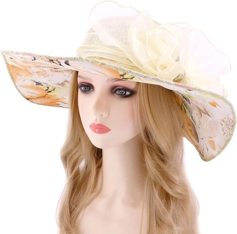 Haoohu Women's Church Derby Hat Wide Brim Bow Bucket Hat Wedding Dress Hat Fascinator Bridal Tea Party Hat in Kuwait