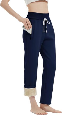 Gihuo Women's Sherpa Lined Sweatpants Winter Warm Fleece Lined Sweatpants with Pockets Fleece Jogger Pants in Saudi Arabia