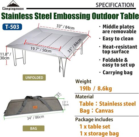 CAMPINGMOON Camping Grill Table with Canvas Carrying Bag (Removable Center Plates Type (T-503)) Medium Silver in Saudi Arabia