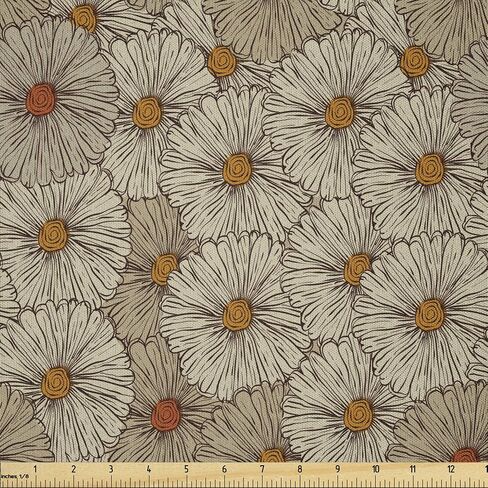 Ambesonne Vintage Fabric by The Yard Sketch Art Style Gerbera Daisies Floral Themed Fall Abstract Flower Autumn Garden Microfiber Fabric for Arts and Crafts Textiles & Decor 1 Yard Tan Orange Marigold in Kuwait