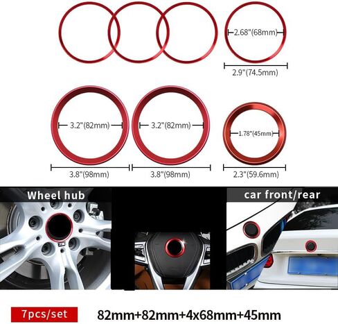 SANRILY 7PCS Emblem Decorative Ring Fit for BMW Front Hood Trunk 74mm Badge Logo Rings/69mm Wheel Center caps hub Cover Ring/Emblem Decal Replacement in Saudi Arabia