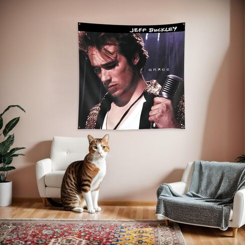 علم معلق على الحائط من Jeff Buckley Tapestry Grace Banner Music Album (3×3أقدام، لون زاهٍ، بوليستر) للرجال الكهف، المسكن، احتياجات الهدايا in Saudi Arabia