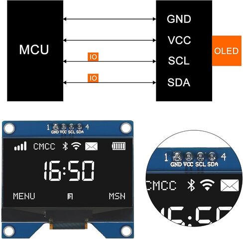 2 قطعة 1.54 بوصة OLED وحدة 12864 128x64 الأبيض SSD1309 سائق IIC المسلسل عرض لوحة تركيبية ل Raspberry Pi (أبيض) in Saudi Arabia