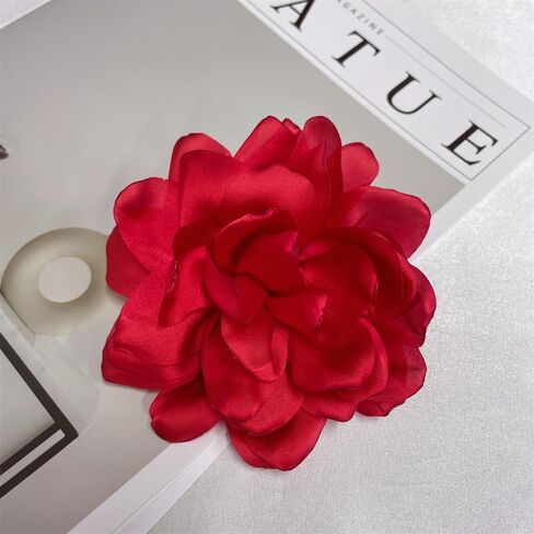 Dainty Thin Satin Rose Flower Large Brooch Lapel Pins Delicate Elegant Handmade Big Fabric Camellia Flowers Brooches Pin Classic for Women Wedding Party Banquet Dress Suit Clothes Accessories Jewelry Gifts 120mm in Saudi Arabia