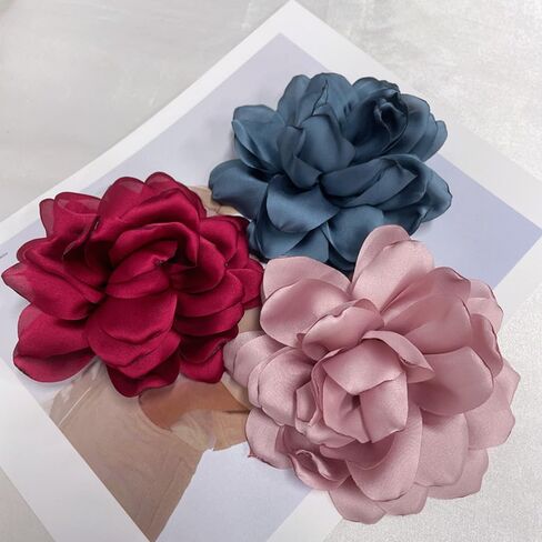 Dainty Thin Satin Rose Flower Large Brooch Lapel Pins Delicate Elegant Handmade Big Fabric Camellia Flowers Brooches Pin Classic for Women Wedding Party Banquet Dress Suit Clothes Accessories Jewelry Gifts 120mm in Saudi Arabia