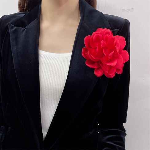 Dainty Thin Satin Rose Flower Large Brooch Lapel Pins Delicate Elegant Handmade Big Fabric Camellia Flowers Brooches Pin Classic for Women Wedding Party Banquet Dress Suit Clothes Accessories Jewelry Gifts 120mm in Saudi Arabia