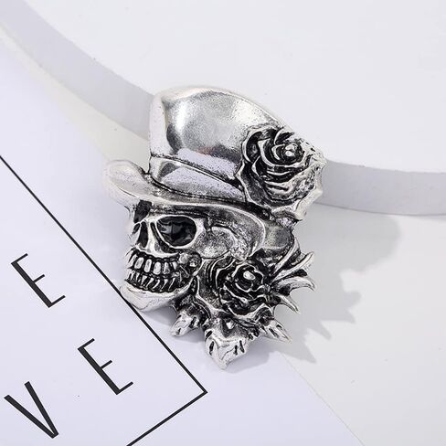 Vintage Skull Head Brooch Pin Skeleton Rose Flower Pins Clip Lapel Shawl Sweater Scarves Dress Suit Backpacks Badge Hat Brooches Pins Fashion Halloween Jewelry Gifts for Women Girls Men Accessories in Saudi Arabia