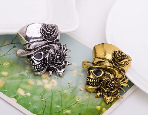 Vintage Skull Head Brooch Pin Skeleton Rose Flower Pins Clip Lapel Shawl Sweater Scarves Dress Suit Backpacks Badge Hat Brooches Pins Fashion Halloween Jewelry Gifts for Women Girls Men Accessories in Saudi Arabia