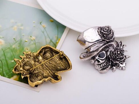 Vintage Skull Head Brooch Pin Skeleton Rose Flower Pins Clip Lapel Shawl Sweater Scarves Dress Suit Backpacks Badge Hat Brooches Pins Fashion Halloween Jewelry Gifts for Women Girls Men Accessories in Saudi Arabia