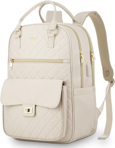 School Backpack for Teen Girl,Aesthetic Schoolbag Bookbag with 15.6-Inch-Laptop Compartment for Women College Student Work Travel Nurse Teacher,Khaki-Beige in Kuwait