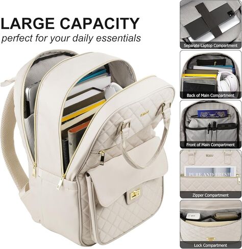 School Backpack for Teen Girl,Aesthetic Schoolbag Bookbag with 15.6-Inch-Laptop Compartment for Women College Student Work Travel Nurse Teacher,Khaki-Beige in Kuwait