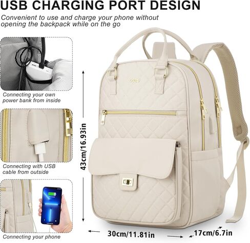 School Backpack for Teen Girl,Aesthetic Schoolbag Bookbag with 15.6-Inch-Laptop Compartment for Women College Student Work Travel Nurse Teacher,Khaki-Beige in Kuwait