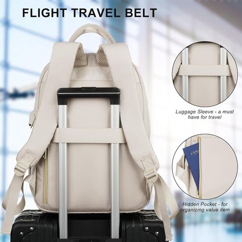 School Backpack for Teen Girl,Aesthetic Schoolbag Bookbag with 15.6-Inch-Laptop Compartment for Women College Student Work Travel Nurse Teacher,Khaki-Beige in Kuwait