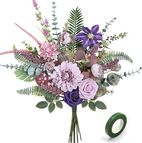Serwalin 𝟯𝟯 Pcs Fake Flowers Bouquets, 𝟭𝟵'' Silk Floral Artifical Flowers Arrangements for DIY Wedding Party Decorations and Table Centerpieces Home Decor, Bathroom, Office Decor(No Include Vase) in Saudi Arabia