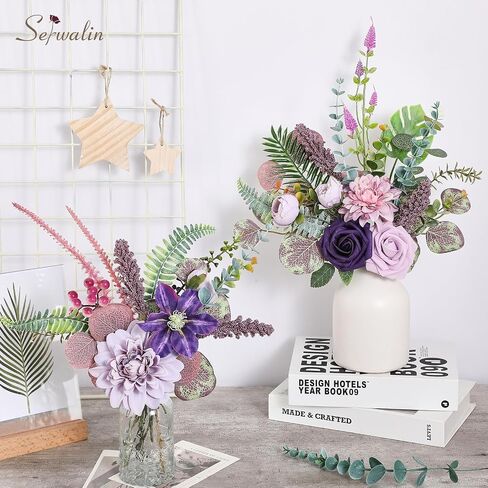 Serwalin 𝟯𝟯 Pcs Fake Flowers Bouquets, 𝟭𝟵'' Silk Floral Artifical Flowers Arrangements for DIY Wedding Party Decorations and Table Centerpieces Home Decor, Bathroom, Office Decor(No Include Vase) in Saudi Arabia