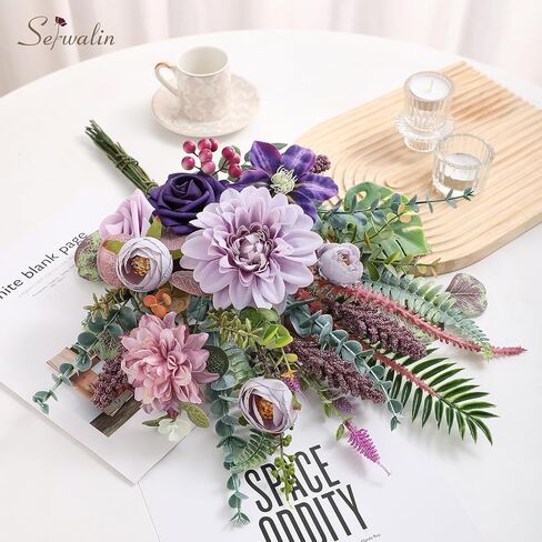 Serwalin 𝟯𝟯 Pcs Fake Flowers Bouquets, 𝟭𝟵'' Silk Floral Artifical Flowers Arrangements for DIY Wedding Party Decorations and Table Centerpieces Home Decor, Bathroom, Office Decor(No Include Vase) in Saudi Arabia