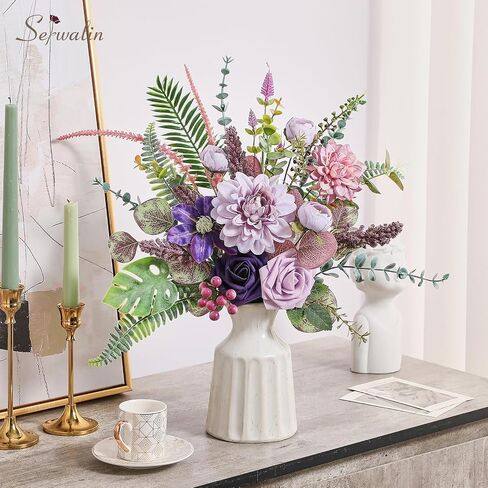 Serwalin 𝟯𝟯 Pcs Fake Flowers Bouquets, 𝟭𝟵'' Silk Floral Artifical Flowers Arrangements for DIY Wedding Party Decorations and Table Centerpieces Home Decor, Bathroom, Office Decor(No Include Vase) in Saudi Arabia
