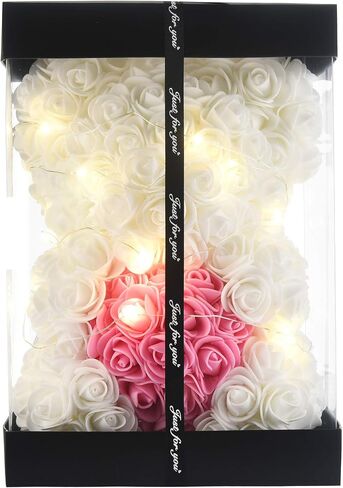 Rose Flower Bear-Hand Made rose Teddy Bear,Best Artificial Decoration gifts for mom, gifts for girls,unique gifts,birthday gifts,The Perfect Party Clear Gift Box (Light pink) in Saudi Arabia