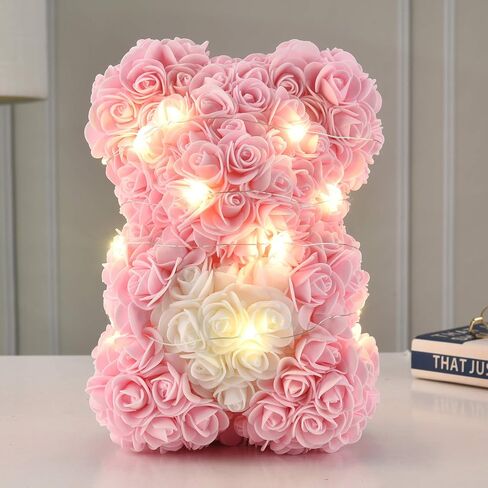 Rose Flower Bear-Hand Made rose Teddy Bear,Best Artificial Decoration gifts for mom, gifts for girls,unique gifts,birthday gifts,The Perfect Party Clear Gift Box (Light pink) in Saudi Arabia