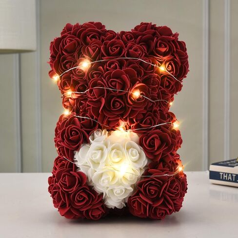Rose Flower Bear-Hand Made rose Teddy Bear,Best Artificial Decoration gifts for mom, gifts for girls,unique gifts,birthday gifts,The Perfect Party Clear Gift Box (Light pink) in Saudi Arabia