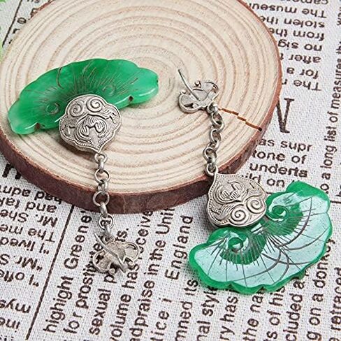1Pcs Chinese Antique Tibetan Silver Inlaid Jade Earrings Chinese Jade Earrings Jewels in Saudi Arabia