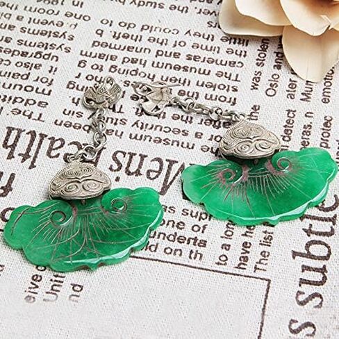 1Pcs Chinese Antique Tibetan Silver Inlaid Jade Earrings Chinese Jade Earrings Jewels in Saudi Arabia