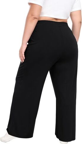 Women's Plus Size Wide Leg Pants Elastic Waist Casual Pants Summer Loose Fit Sweatpants with Pockets Drawstring in Saudi Arabia
