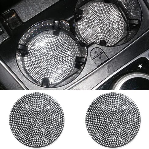 2 Pack Bling Car Cup Holder Coaster,Fashion Anti-Slip Shockproof Universal Vehicle Cup Holders Coasters Insert Bling Crystal Rhinestone Car Accessories for Women (Silver) in Kuwait