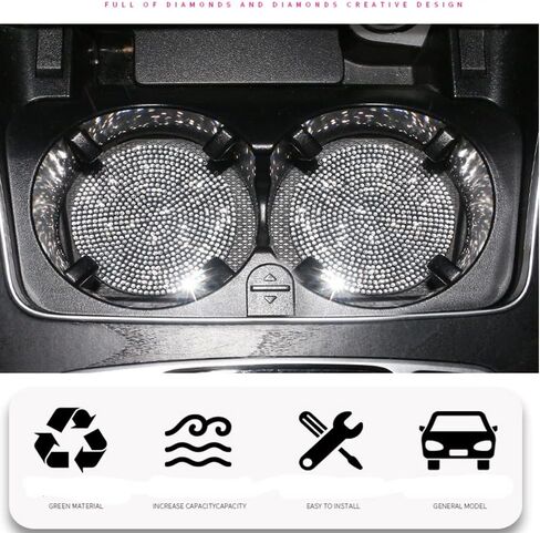 2 Pack Bling Car Cup Holder Coaster,Fashion Anti-Slip Shockproof Universal Vehicle Cup Holders Coasters Insert Bling Crystal Rhinestone Car Accessories for Women (Silver) in Kuwait