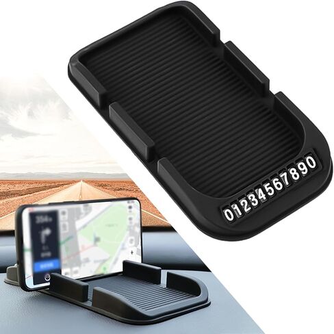 1 PC Multifunction Car Phone Mount for Dashboard, 4.33In x 7.87In Soft Silicone Vehicle Smartphone Holder with Phone Number Plate, Universal Dual Card Slot Automotive Phone Mount (Black) in Saudi Arabia