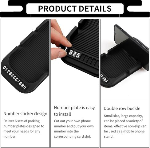 1 PC Multifunction Car Phone Mount for Dashboard, 4.33In x 7.87In Soft Silicone Vehicle Smartphone Holder with Phone Number Plate, Universal Dual Card Slot Automotive Phone Mount (Black) in Saudi Arabia