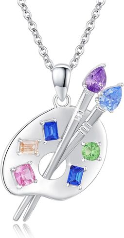 Art Palette Necklace Sterling Silver Palette Necklace CZ Artist Paint Palette and Brush Pendant Jewelry Gifts for Girl Women Art Teacher in Kuwait