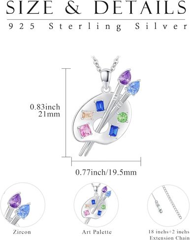 Art Palette Necklace Sterling Silver Palette Necklace CZ Artist Paint Palette and Brush Pendant Jewelry Gifts for Girl Women Art Teacher in Kuwait