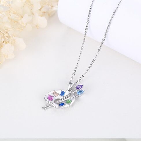 Art Palette Necklace Sterling Silver Palette Necklace CZ Artist Paint Palette and Brush Pendant Jewelry Gifts for Girl Women Art Teacher in Kuwait