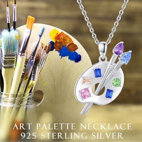 Art Palette Necklace Sterling Silver Palette Necklace CZ Artist Paint Palette and Brush Pendant Jewelry Gifts for Girl Women Art Teacher in Kuwait