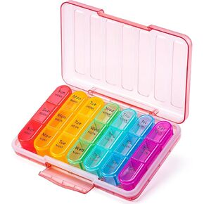 Odaro Pill Organizer 3 Times a Day - Portable Weekly Medicine Box with 7 Separate Containers, Waterproof Travel 7 Day Pill Box, Black