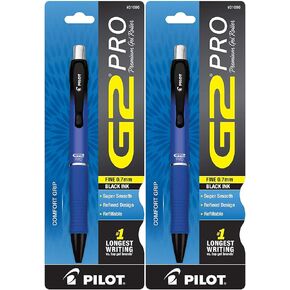 PILOT G2 Pro Refillable & Retractable Rolling Ball Gel Pen, Fine Point, Blue Barrel, Black Ink, Single Pen - 2 Pack